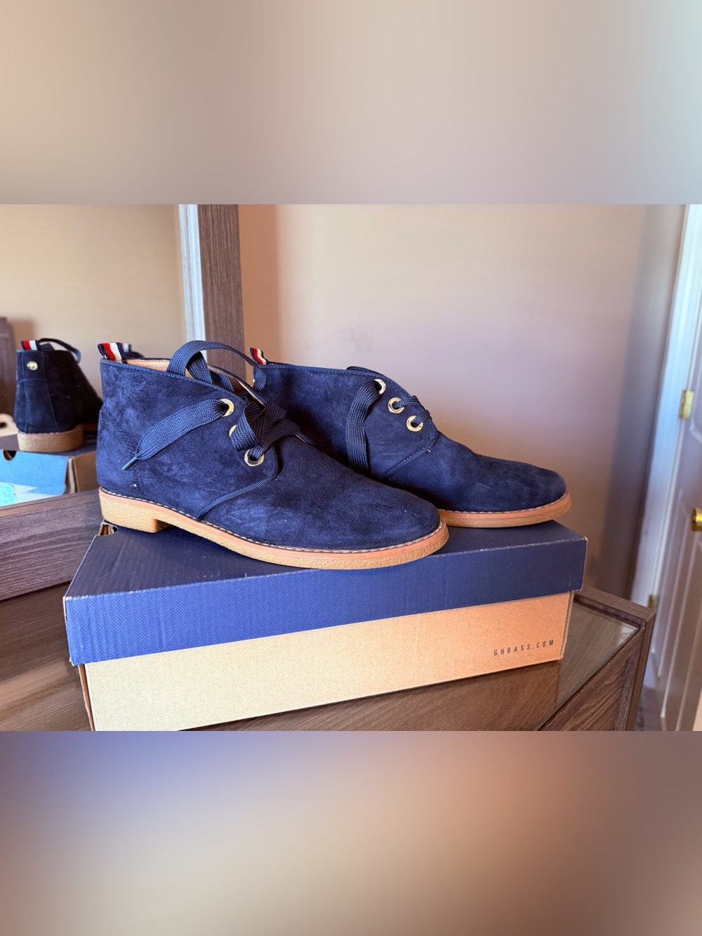 Tommy Hilfiger Navy Suede Chukka Boots with Tan Sole